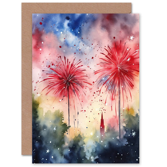 Fireworks 4th July Independence Day Usa Art Greeting Card