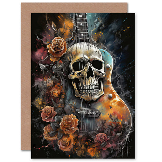 Guitar With Roses And Skull Thrash Metal Gothic Art Greeting Card