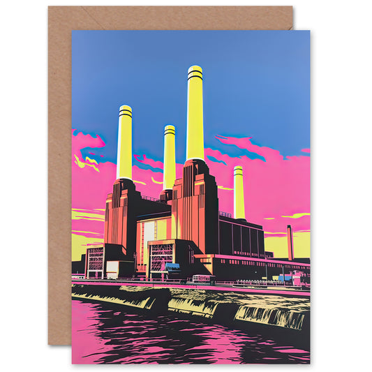 Battersea Power Station Pop Art Thames London Art Greeting Card