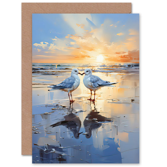 Seagull Bird Couple Beach Coastal Landscape Anniversary Valentine's Day Love Card