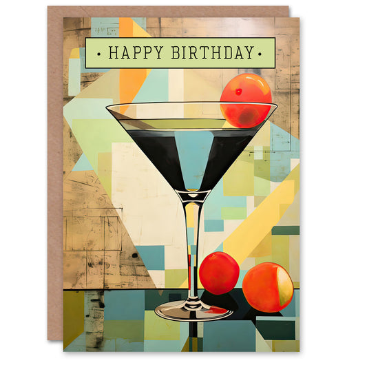Happy Birthday Modern Art Deco Martini Painting Birthday Card