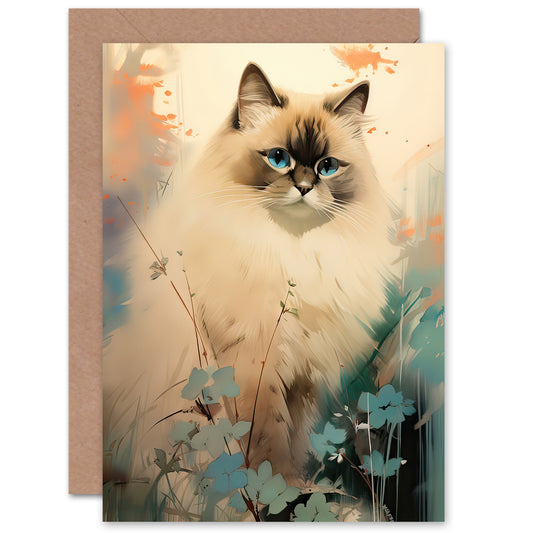 Fluffy Ragdoll Cat Elegant Art Greeting Card