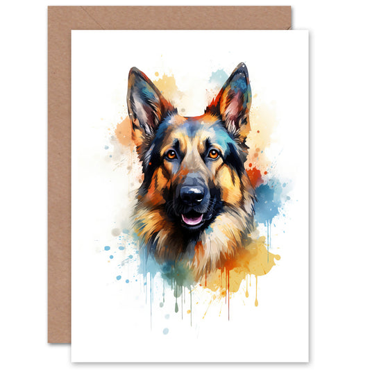 German Shepherd Lovers Watercolour Pet Portrait Greeting Card