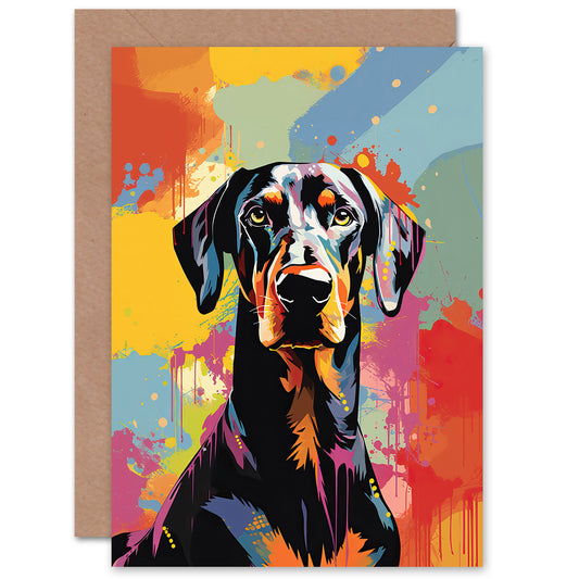 Doberman Dog Lover Pet Portrait Abstract Pop Art Painting Greeting Card