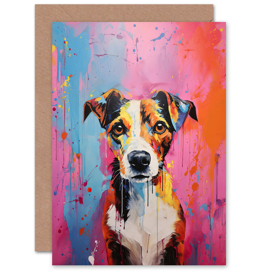 Jack Russell Pet Portrait Pink Orange Dog Greetings Card