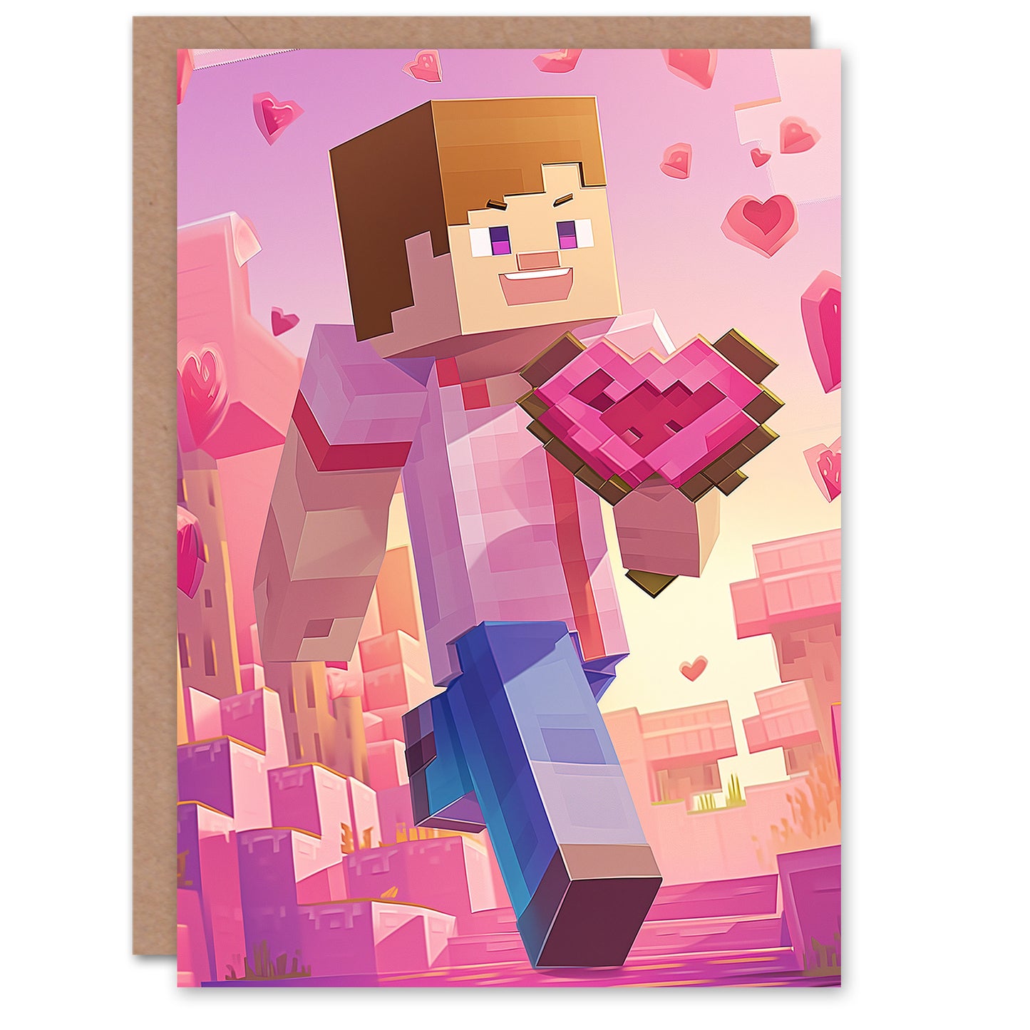 Pixel Gamer Flower Bouquet Anniversary Valentines Romantic Card