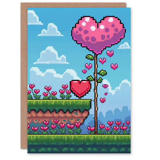 Pixel Art Video Game Heart Plant Romantic Card