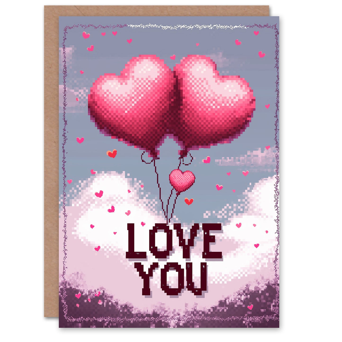 Pixel Art Love You Heart Balloons Romantic Card