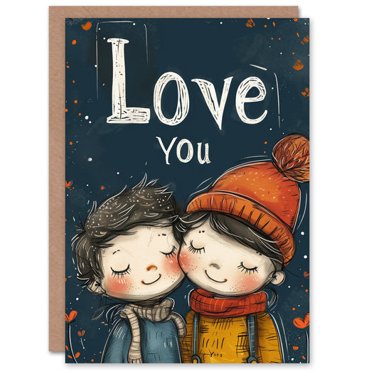 Love You Cute Kids Illustration Romantic Card