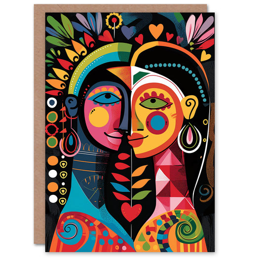 Native American Couple Folk Art Romantic Card