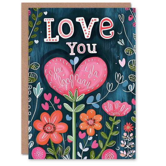 Love You Heart Flowers Cute Sweet Romantic Card