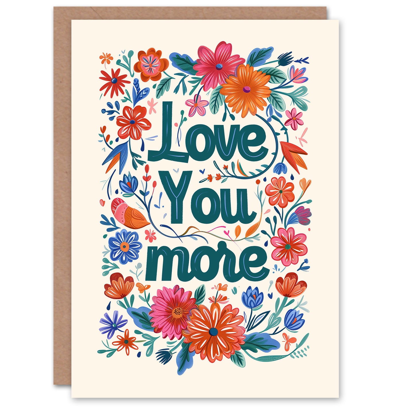 Love You More Simple Floral Design Romantic Card