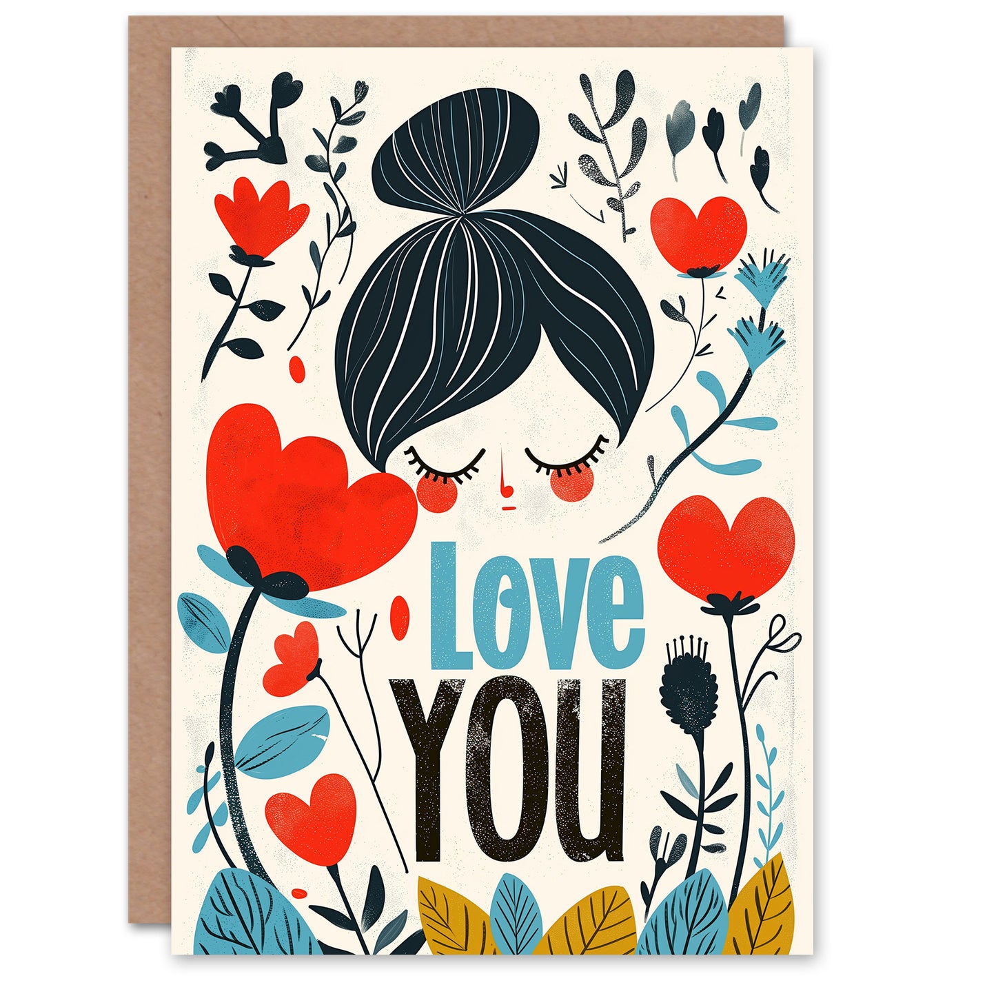 Love You Floral Heart Flowers Letterpress Romantic Card
