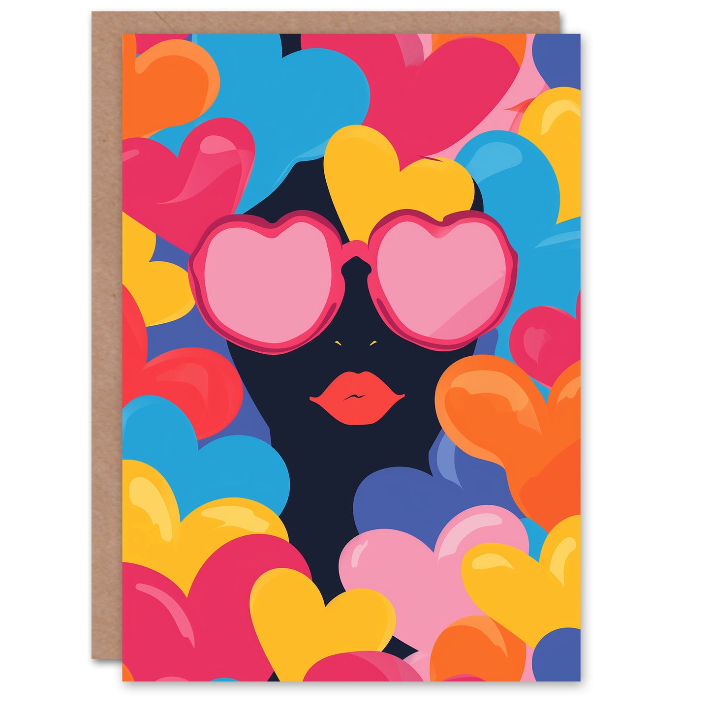 Love Heart Eyes Red Lips Sunglasses Romantic Card