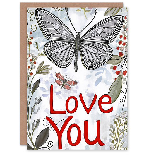 Love You Butterflies Botanical Romantic Card