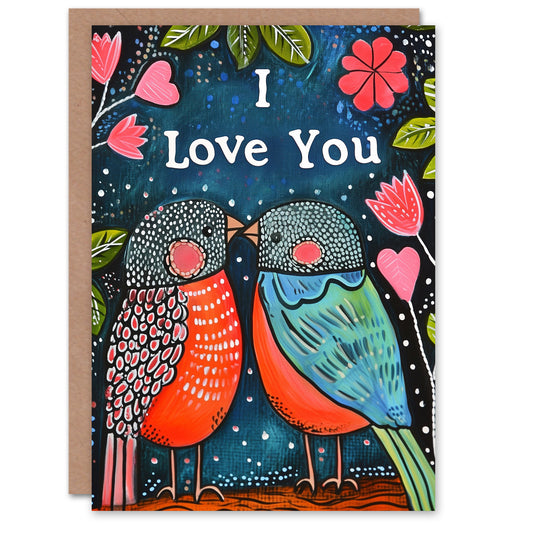 Love You Lovebirds Flowers Romantic Card