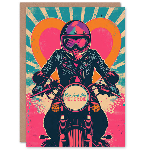 Pop Art Biker Ride or Die Romantic Card