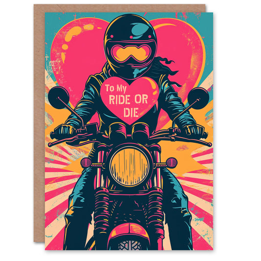 Pop Art Biker Chick Ride or Die Romantic Card