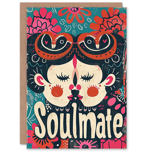 Gay Soulmate Lesbian Folk Art Romantic Card