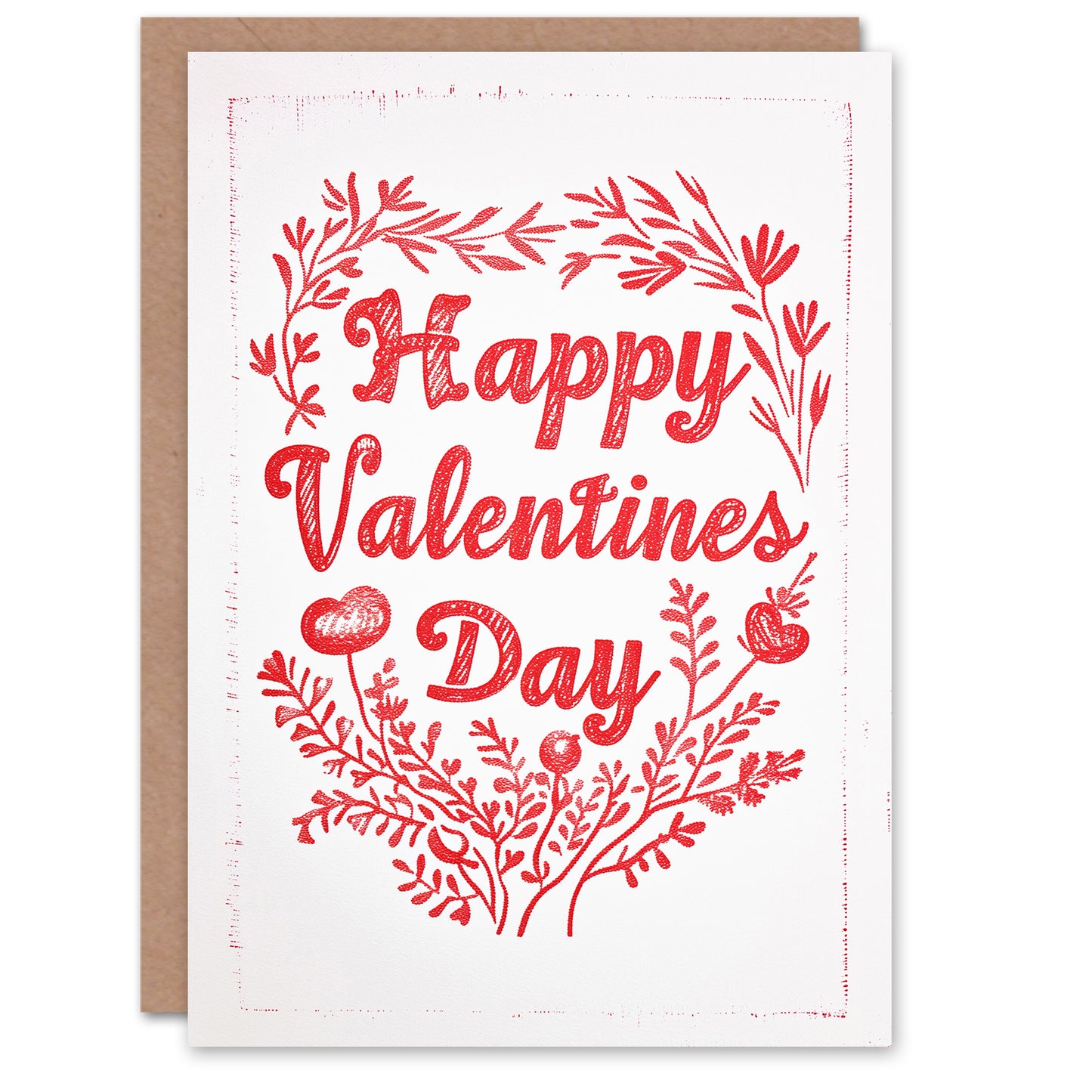 Floral Red Letterpress Etching Valentine's Card
