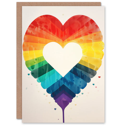 Rainbow Love Heart Watercolour Romantic Card