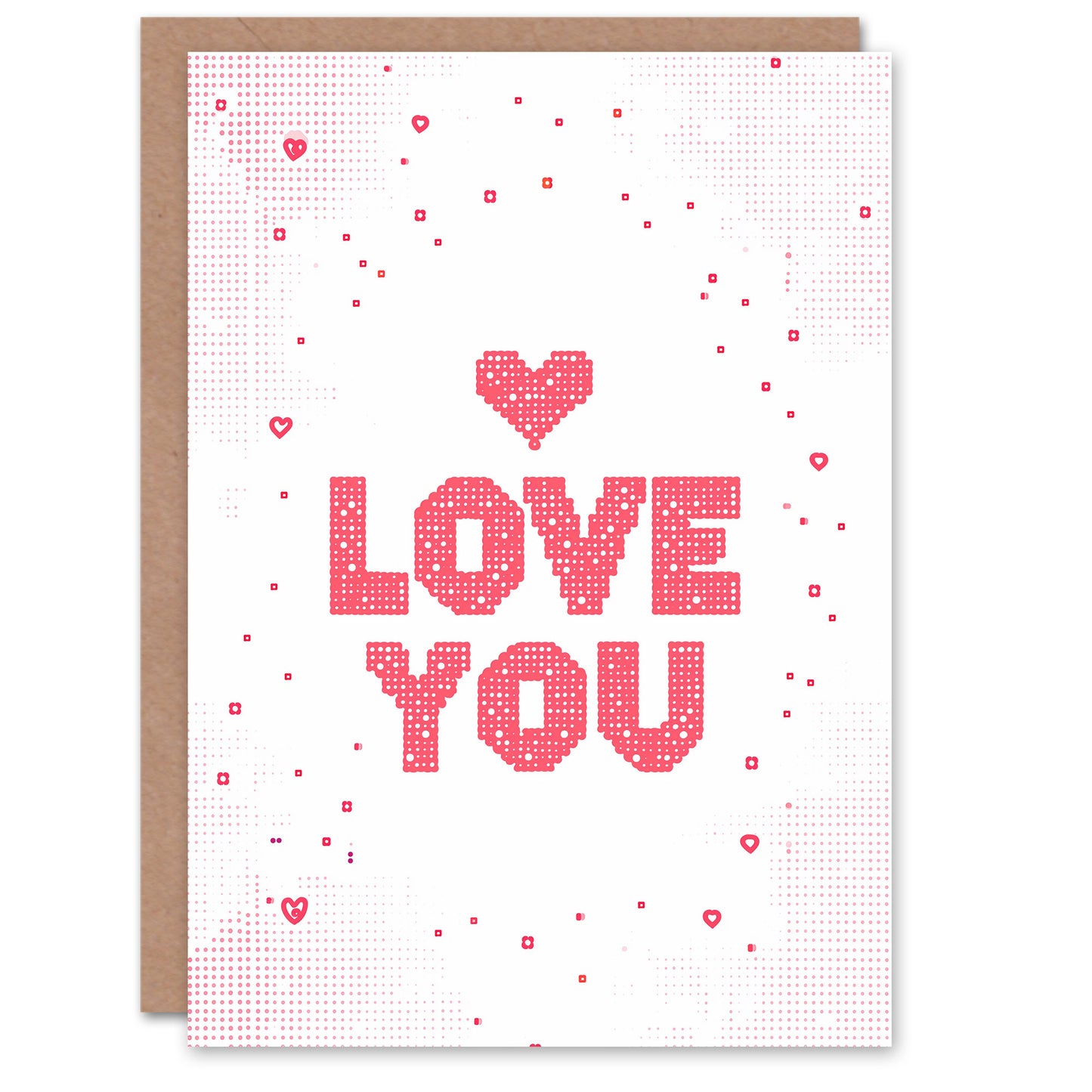 Love You Pixels Simple Pink Romantic Card