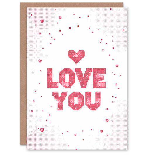 Love You Pixels Simple Pink Romantic Card