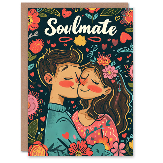 Soulmate Couple Hugging Floral Romantic Card