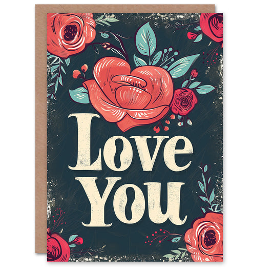 Love You Rose Flowers Vintage Romantic Card