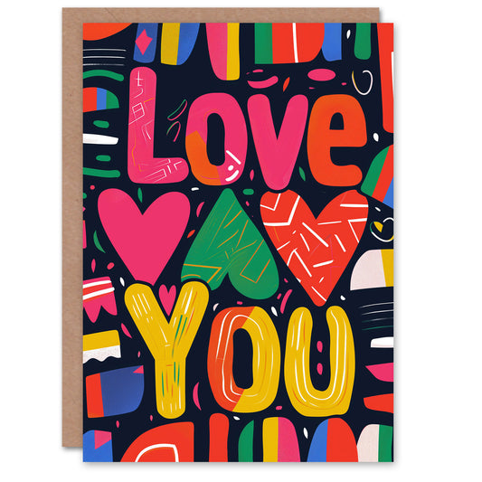 Love You Graffiti Hearts Romantic Card