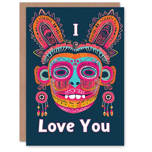 I Love You Tribal Mask Romantic Card