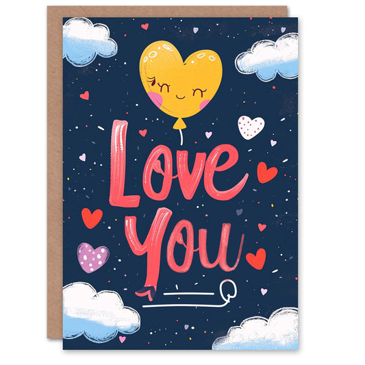 Love You Heart Balloon Night Stars Romantic Card