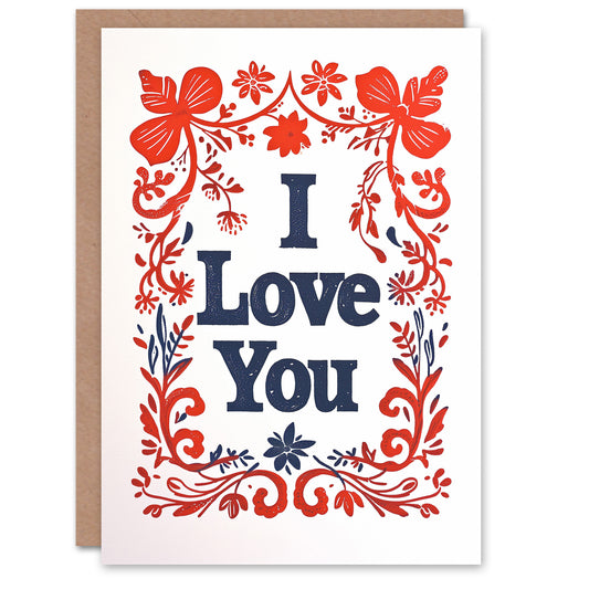 I Love You Floral Pattern Red Romantic Card