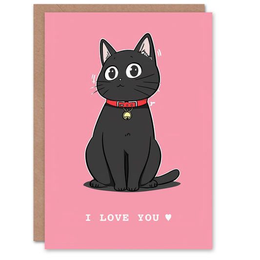Anime Black Cat Love You Manga Romantic Card