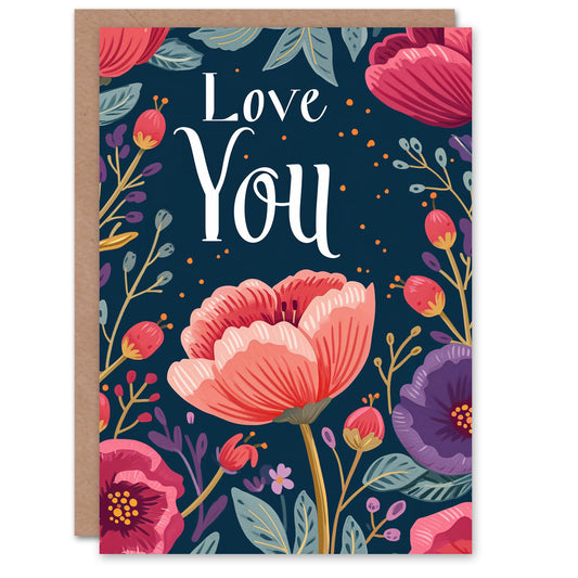 Love You Floral Pattern Romantic Card