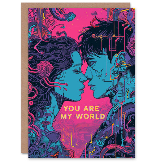 You Are My World Cyber Punk Sci-Fi Romantic Card