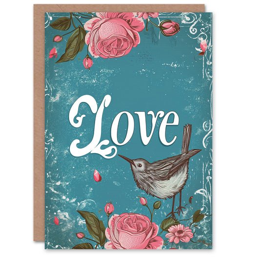 Love Bird Roses Romantic Card