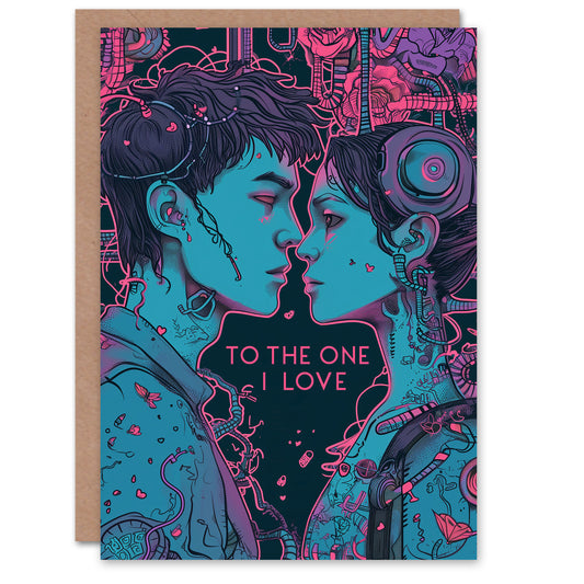 One I Love Cyber Punk Sci-Fi Neon Romantic Card