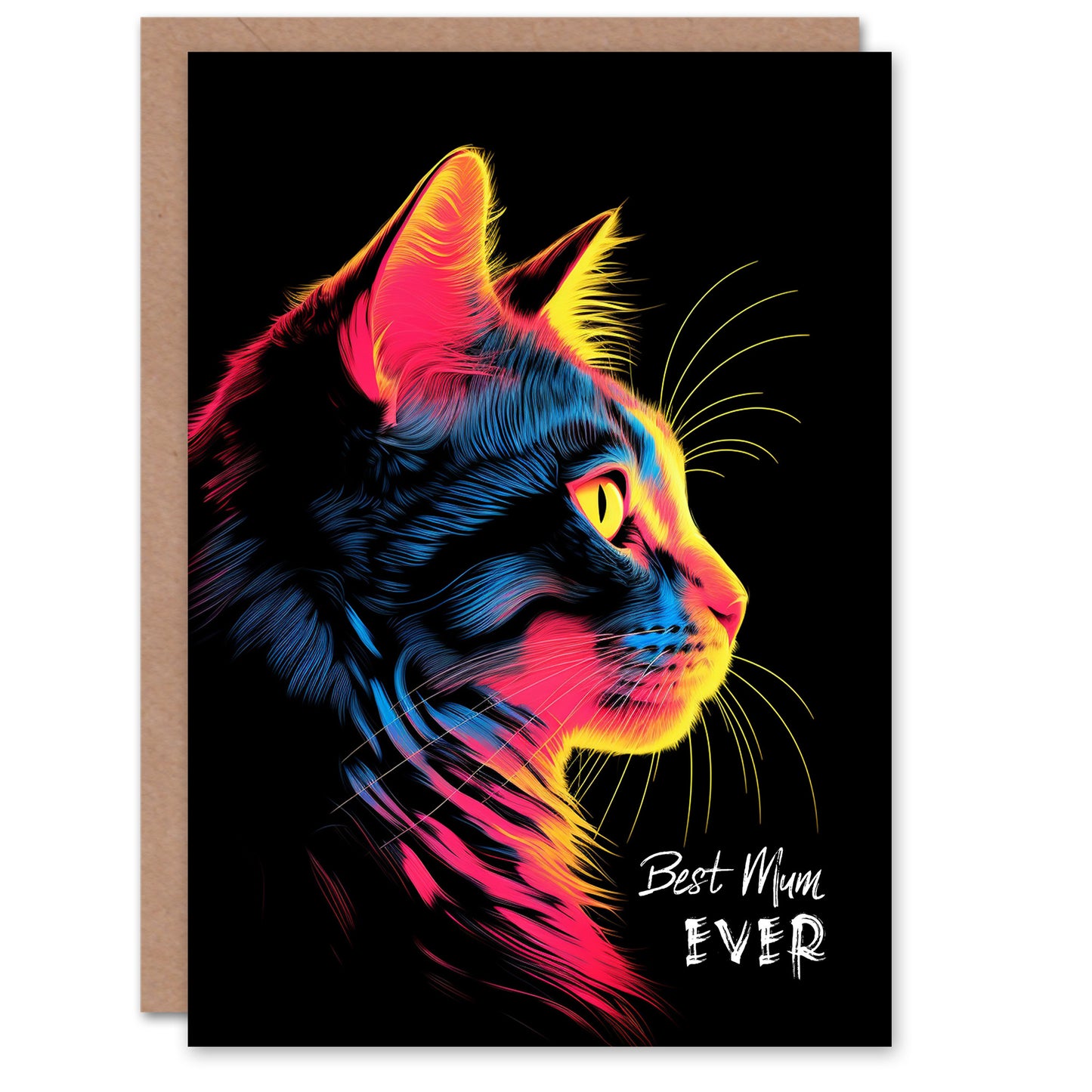 Best Ever Vibrant Neon Cat Lover Mother's day Card