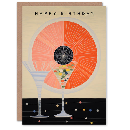 Abstract Cocktail Glass Drinks Him Her Birthday Card