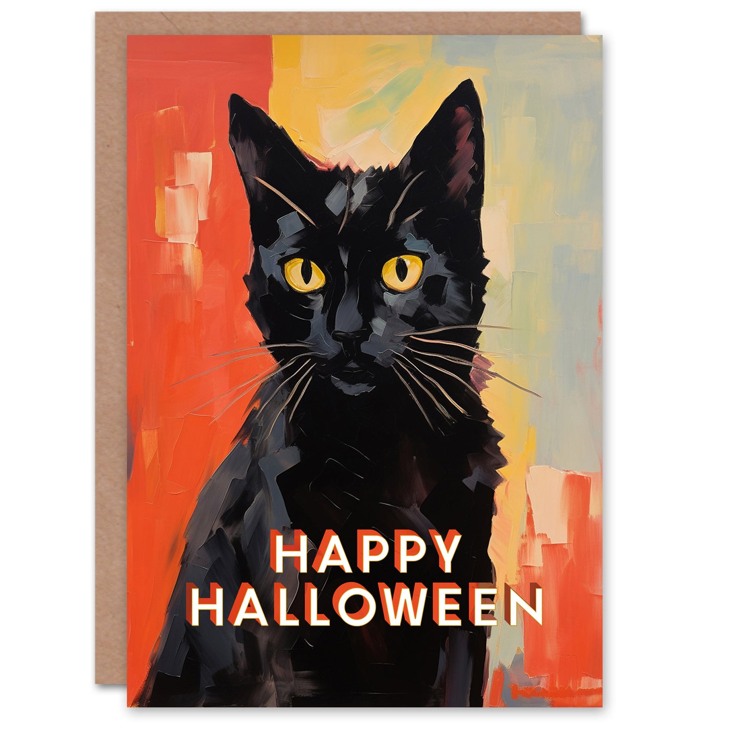 Black Cat Lover Oil Paint Witch Halloween Card
