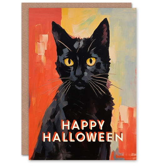 Black Cat Lover Oil Paint Witch Halloween Card