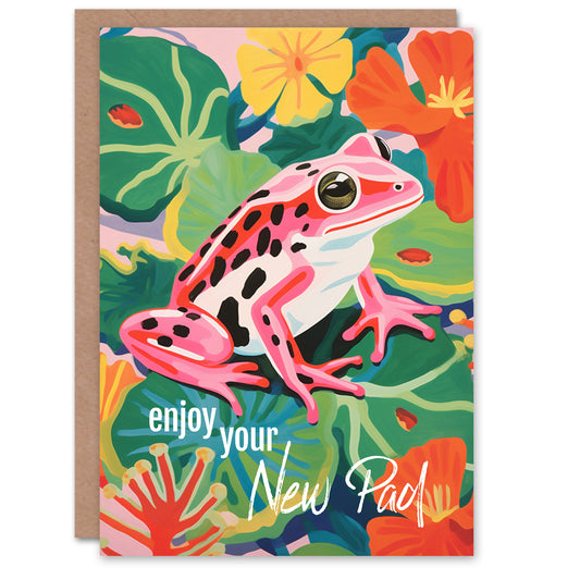 Housewarming Pink Lily Pads Enjoy Pad Frog New Home Card