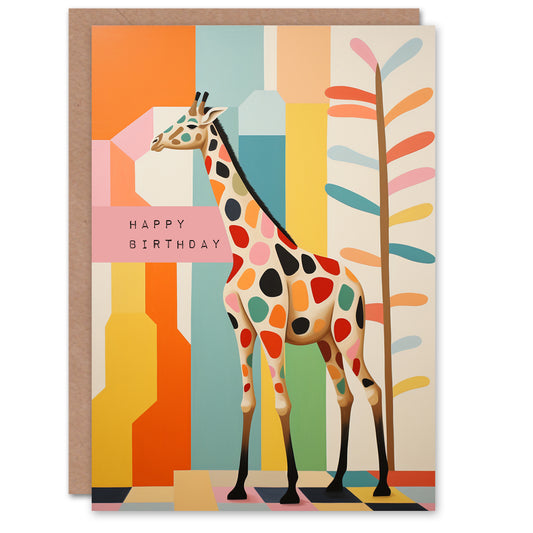 Modern Stylish Colourful Giraffe Birthday Card