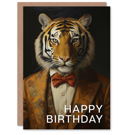 Classy Tuxedo Boss Tiger Him Birthday Card