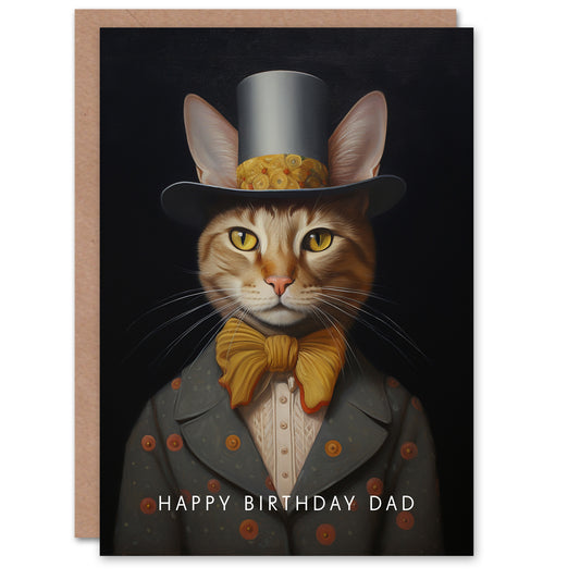 Ginger Tabby Suit Top Hat Cat Lover Dad Birthday Card