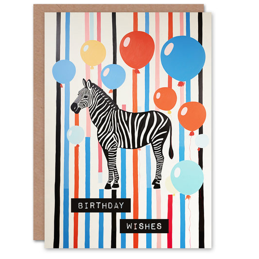 Stripes Balloons Wishes Zebra Birthday Card