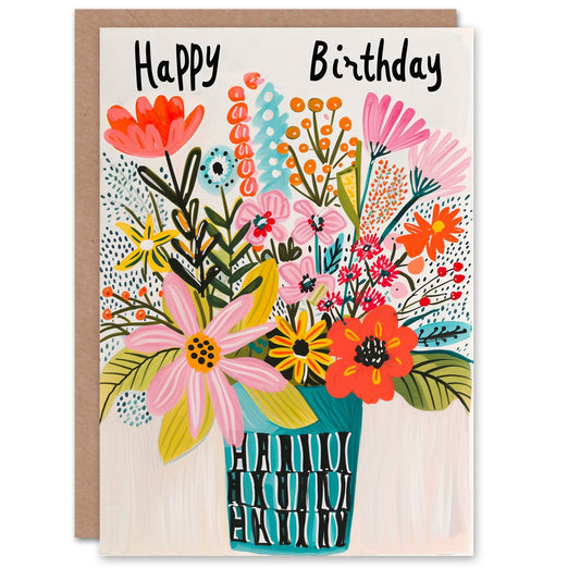 Simple Flower Bouquet Vase Birthday Card