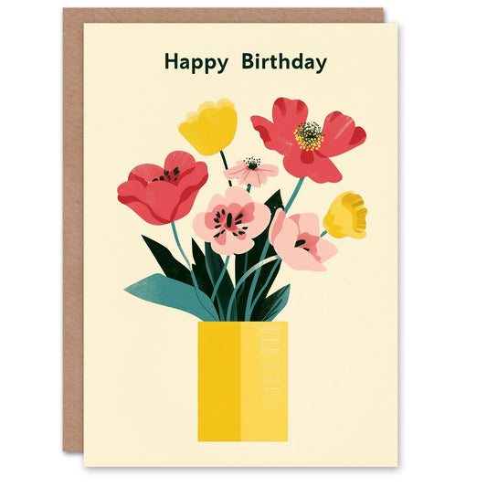 Poppy Flower Bouquet Vase Birthday Card