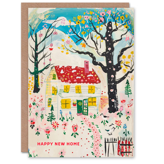 Housewarming Cottage Flower Landscape Woman New Home Card